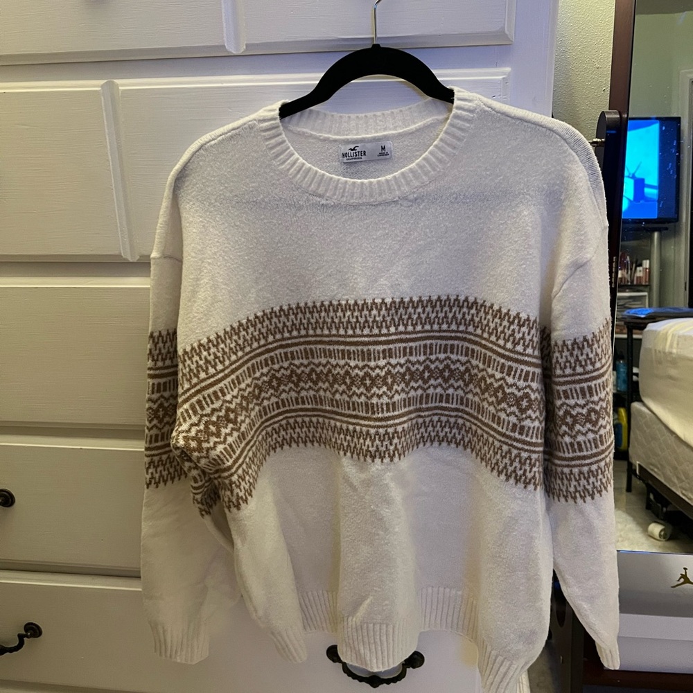 Cozy White and Brown Patterned Sweater